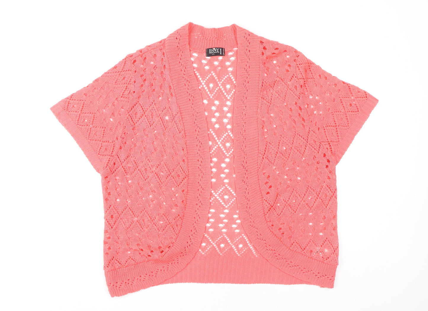 ENVY Women’s Pink Open Knit Short Sleeve Cardigan L