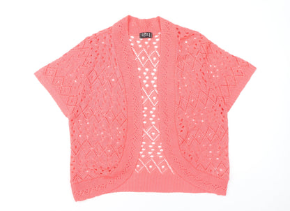 ENVY Women’s Pink Open Knit Short Sleeve Cardigan L