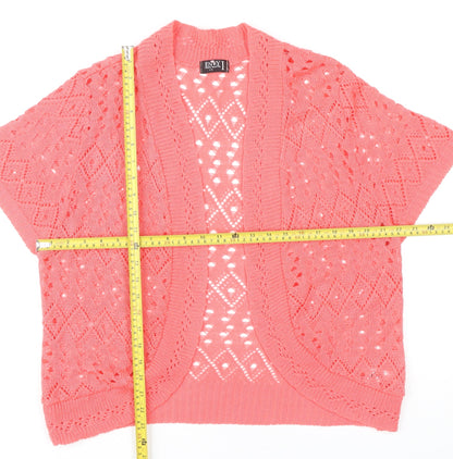 ENVY Women’s Pink Open Knit Short Sleeve Cardigan L