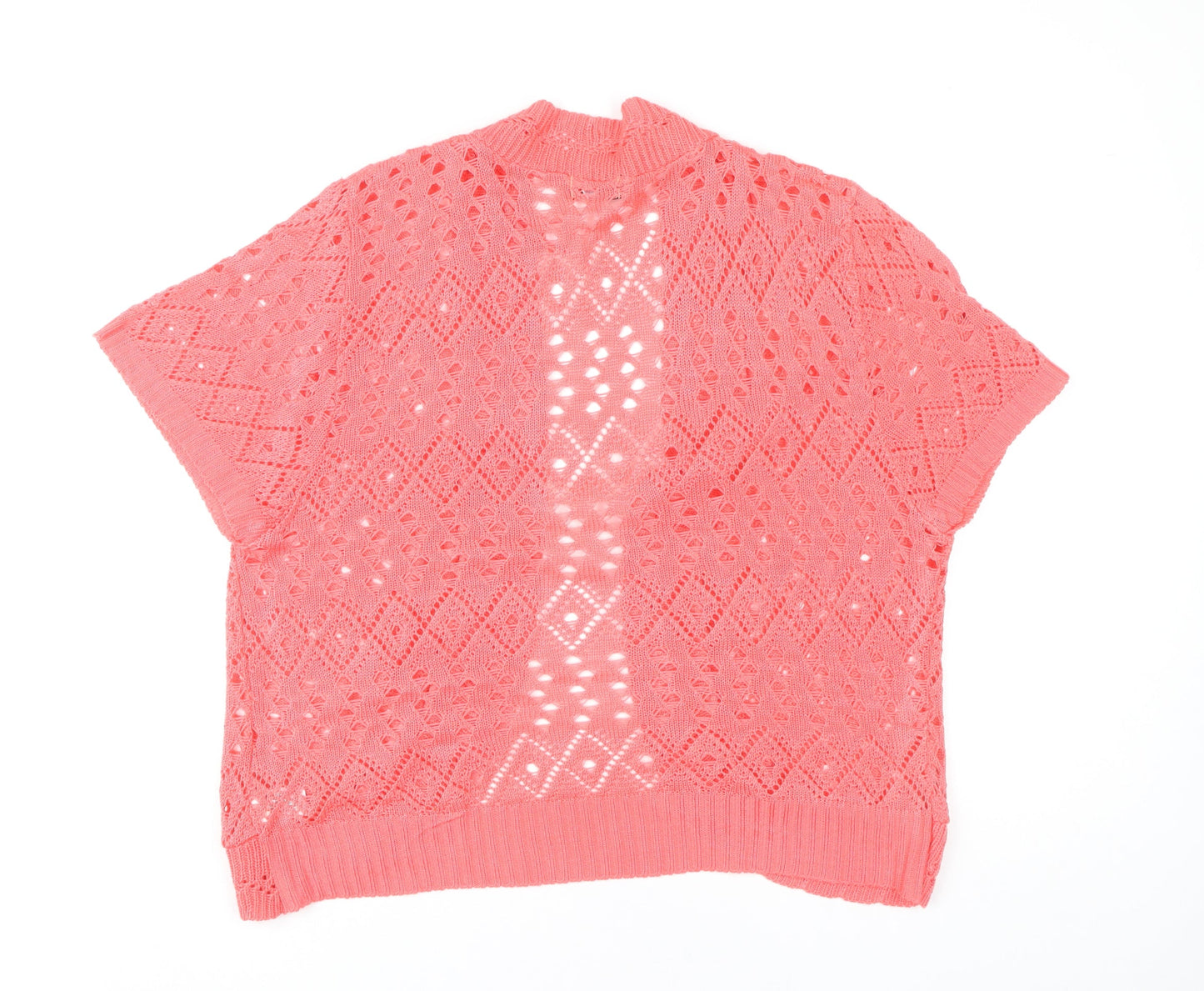 ENVY Women’s Pink Open Knit Short Sleeve Cardigan L