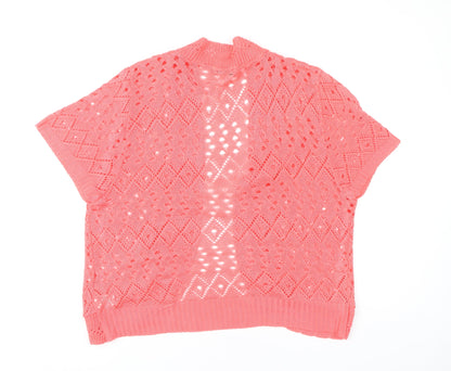 ENVY Women’s Pink Open Knit Short Sleeve Cardigan L