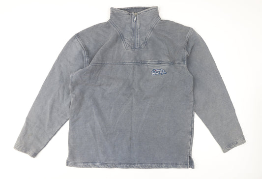 Weird Fish Men's Blue L 1/4 Zip Cotton Sweatshirt Mock Neck