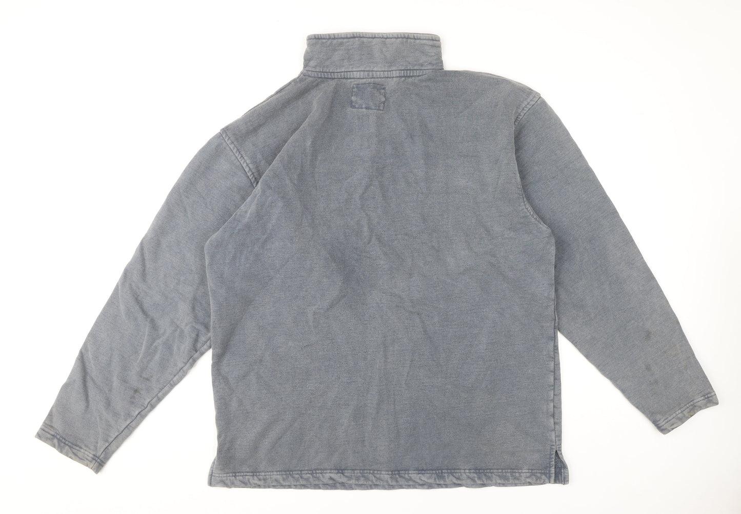 Weird Fish Men's Blue L 1/4 Zip Cotton Sweatshirt Mock Neck