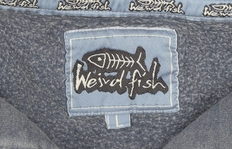Weird Fish Men's Blue L 1/4 Zip Cotton Sweatshirt Mock Neck