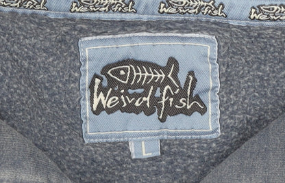 Weird Fish Men's Blue L 1/4 Zip Cotton Sweatshirt Mock Neck