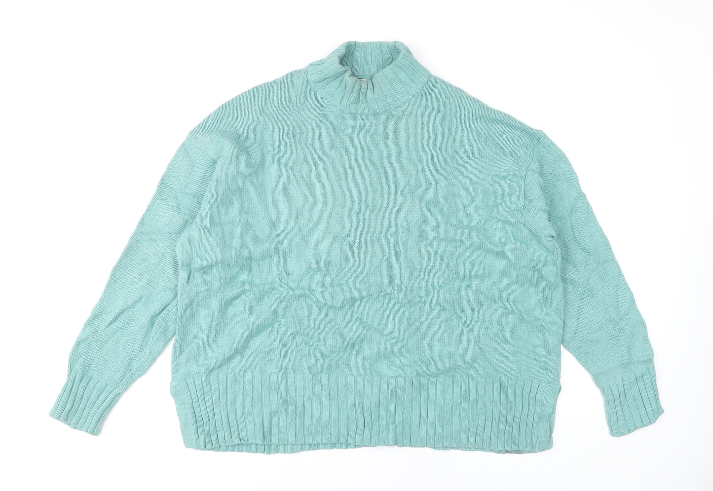 Kin Women’s Green Mock Neck Long Sleeve Cotton Wool Pullover Jumper L