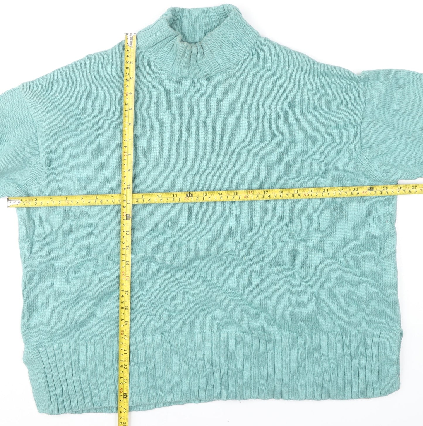 Kin Women’s Green Mock Neck Long Sleeve Cotton Wool Pullover Jumper L