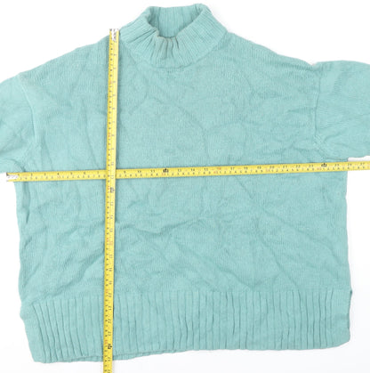 Kin Women’s Green Mock Neck Long Sleeve Cotton Wool Pullover Jumper L