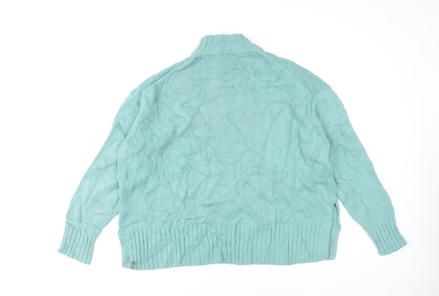 Kin Women’s Green Mock Neck Long Sleeve Cotton Wool Pullover Jumper L