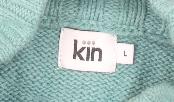 Kin Women’s Green Mock Neck Long Sleeve Cotton Wool Pullover Jumper L