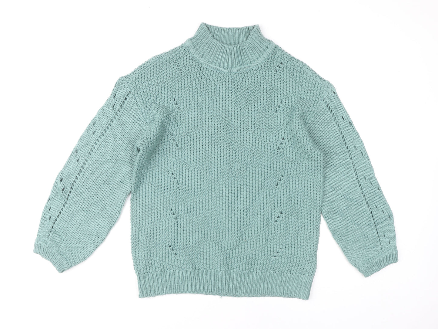 Aniston Women's Green Size 12 Chunky Knit Mock Neck Jumper