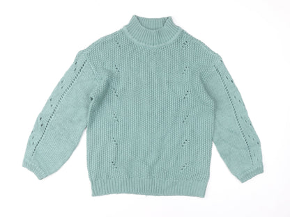 Aniston Women's Green Size 12 Chunky Knit Mock Neck Jumper