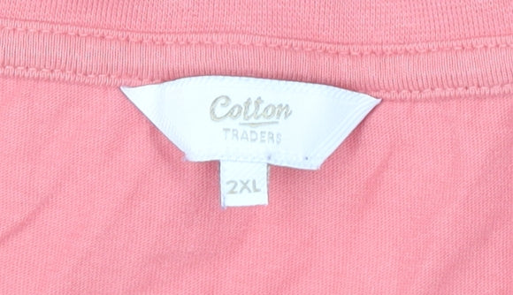 Cotton Traders Women’s Pink 2XL V-Neck Short Sleeve Cotton T-Shirt