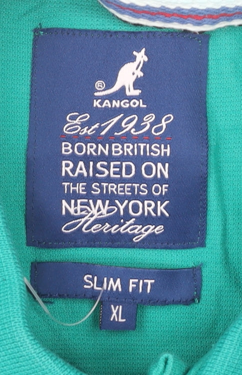 Kangol Men's Green Slim Fit Cotton Polo Shirt XL Short Sleeve Casual