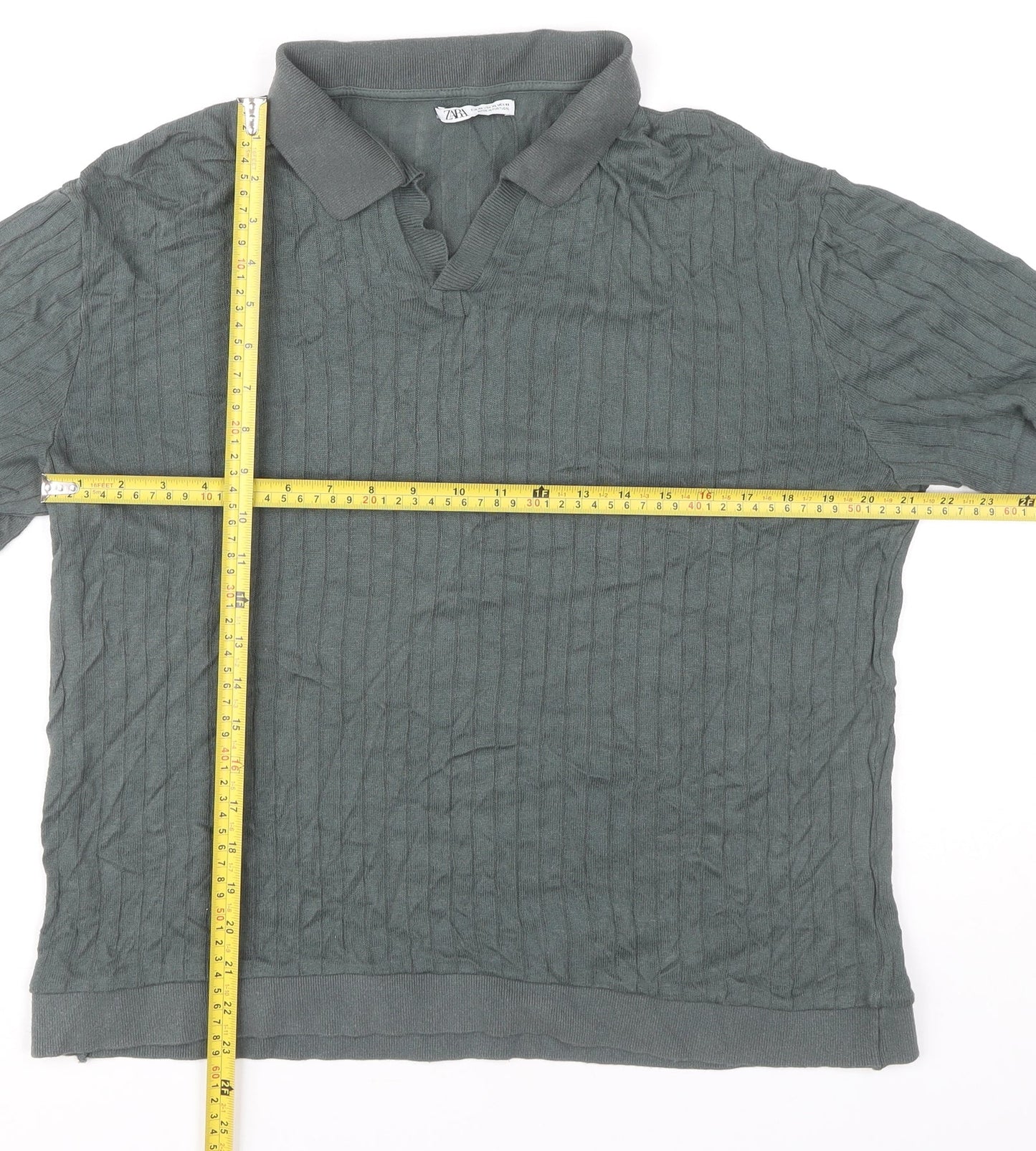 Zara Men’s Green XL Linen Blend Short Sleeve Polo Shirt