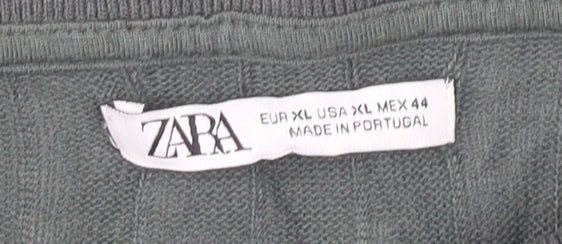 Zara Men’s Green XL Linen Blend Short Sleeve Polo Shirt