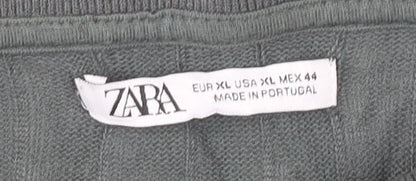 Zara Men’s Green XL Linen Blend Short Sleeve Polo Shirt