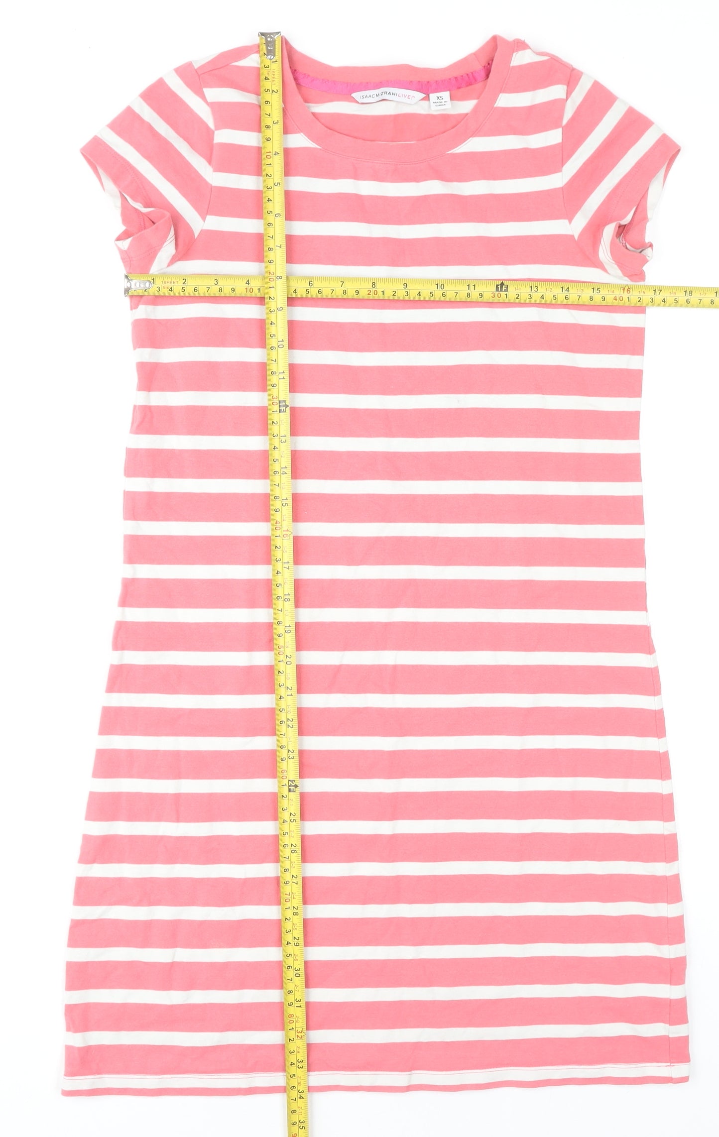 Isaac Mizrahi Live Women's Pink Striped XS T-Shirt Dress