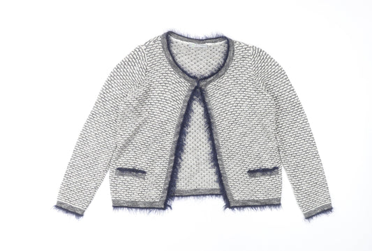 Marks and Spencer Women’s Grey Geometric Fur Trim Cardigan Size 12