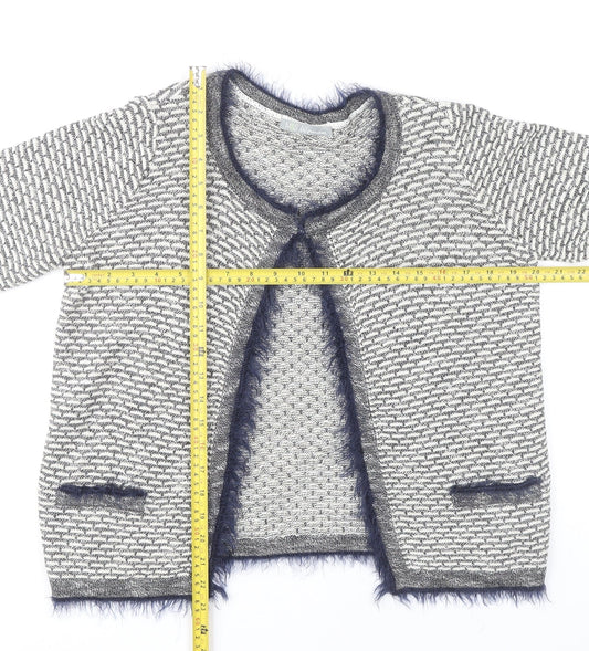 Marks and Spencer Women’s Grey Geometric Fur Trim Cardigan Size 12