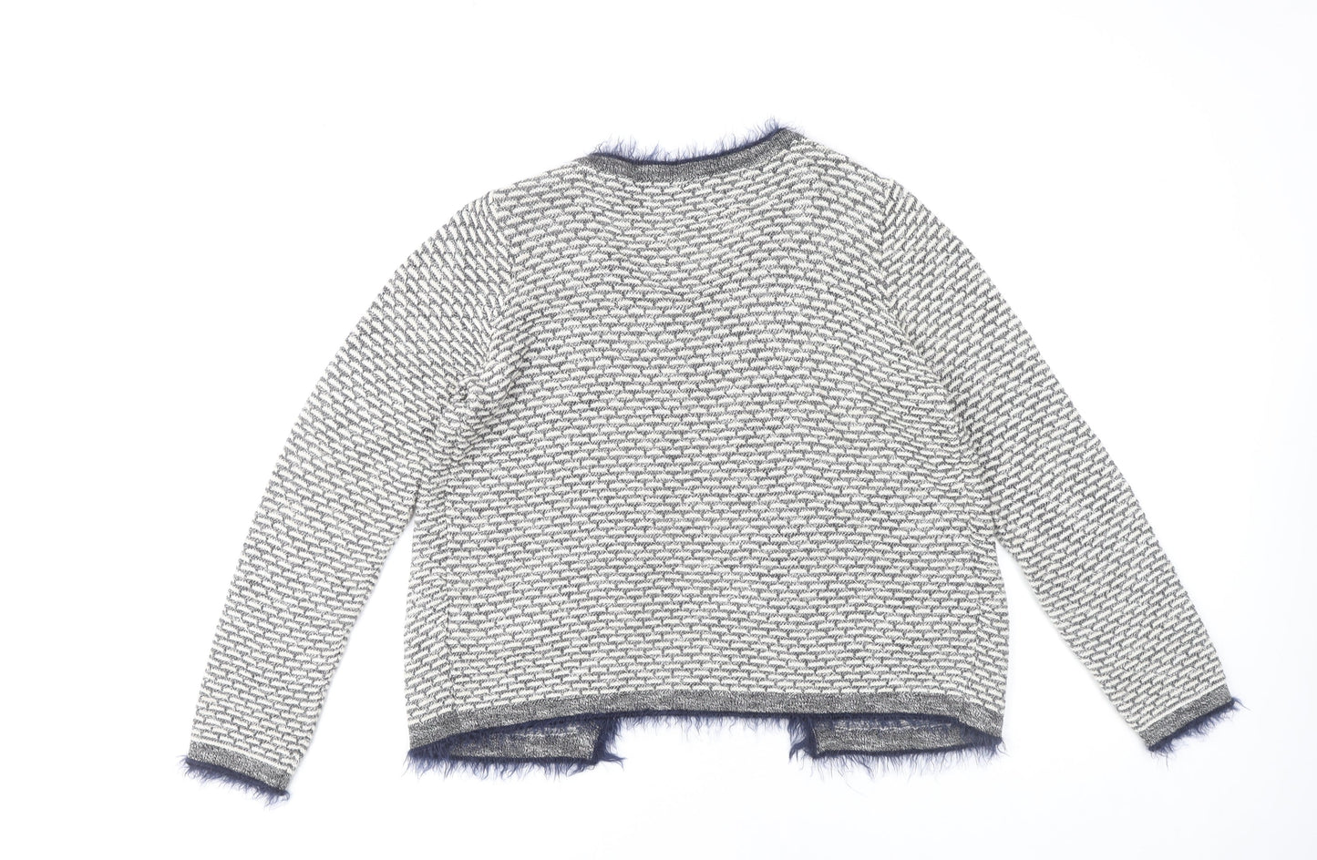 Marks and Spencer Women’s Grey Geometric Fur Trim Cardigan Size 12