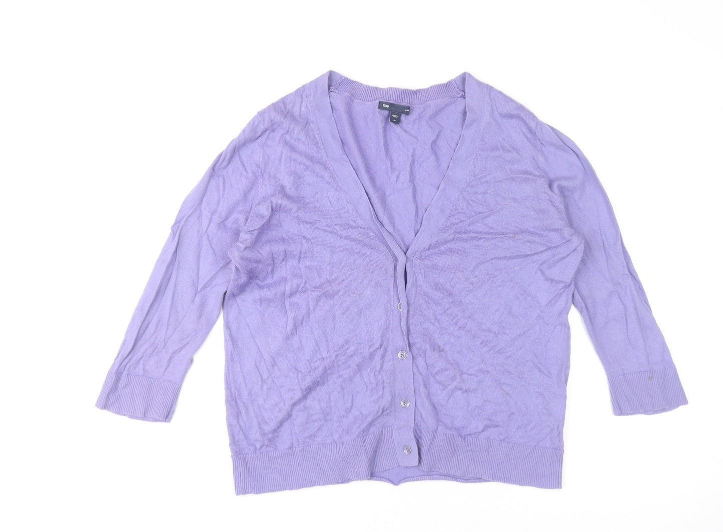 Gap Women's Purple Cotton V-Neck Cardigan M 3/4 Sleeve
