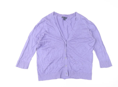 Gap Women's Purple Cotton V-Neck Cardigan M 3/4 Sleeve