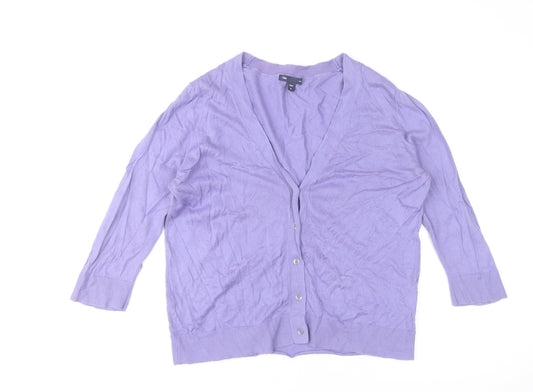 Gap Women's Purple Cotton V-Neck Cardigan M 3/4 Sleeve