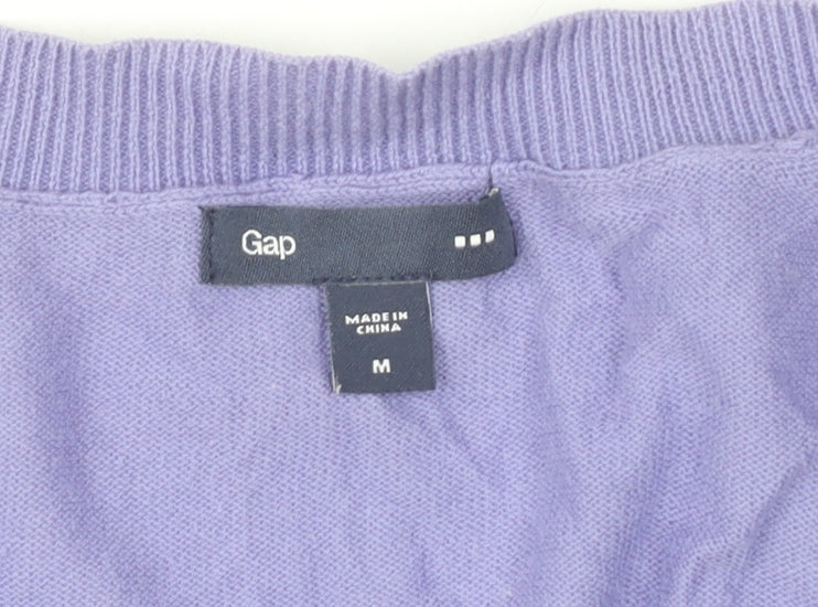 Gap Women's Purple Cotton V-Neck Cardigan M 3/4 Sleeve