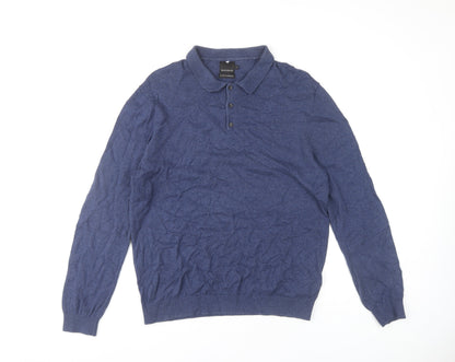 Bäumler Men's Blue Knit Cotton Blend Henley Jumper Size L