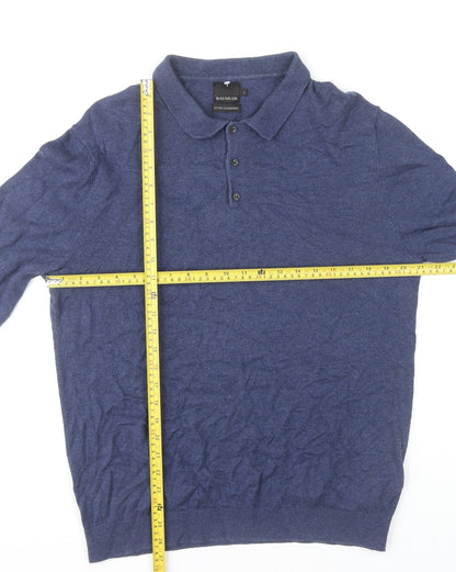Bäumler Men's Blue Knit Cotton Blend Henley Jumper Size L