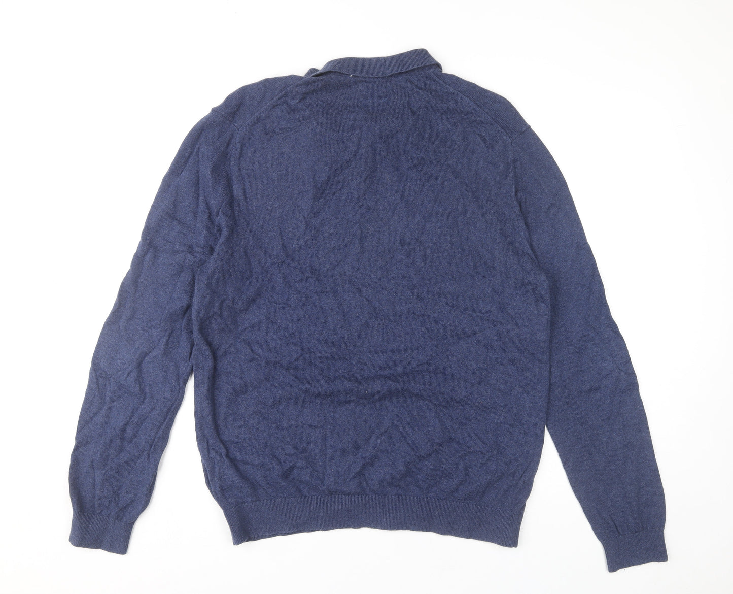 Bäumler Men's Blue Knit Cotton Blend Henley Jumper Size L