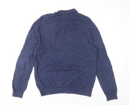 Bäumler Men's Blue Knit Cotton Blend Henley Jumper Size L