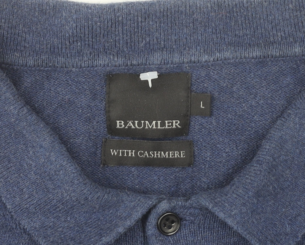 Bäumler Men's Blue Knit Cotton Blend Henley Jumper Size L