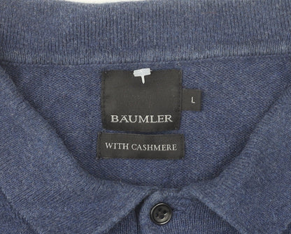 Bäumler Men's Blue Knit Cotton Blend Henley Jumper Size L