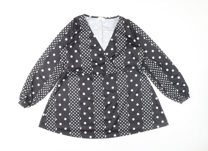 Yours Womens Black Polka Dot Wrap Blouse UK 18 Plus Long Sleeve