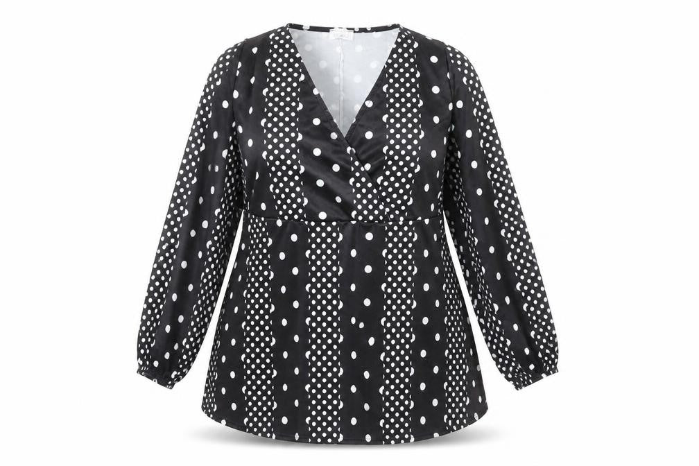 Yours Womens Black Polka Dot Wrap Blouse UK 18 Plus Long Sleeve