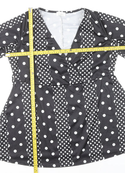 Yours Womens Black Polka Dot Wrap Blouse UK 18 Plus Long Sleeve