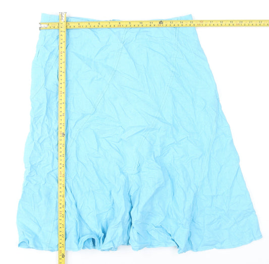 New Look Women’s Blue Knee Length Flare Skirt Size 14 Linen Blend