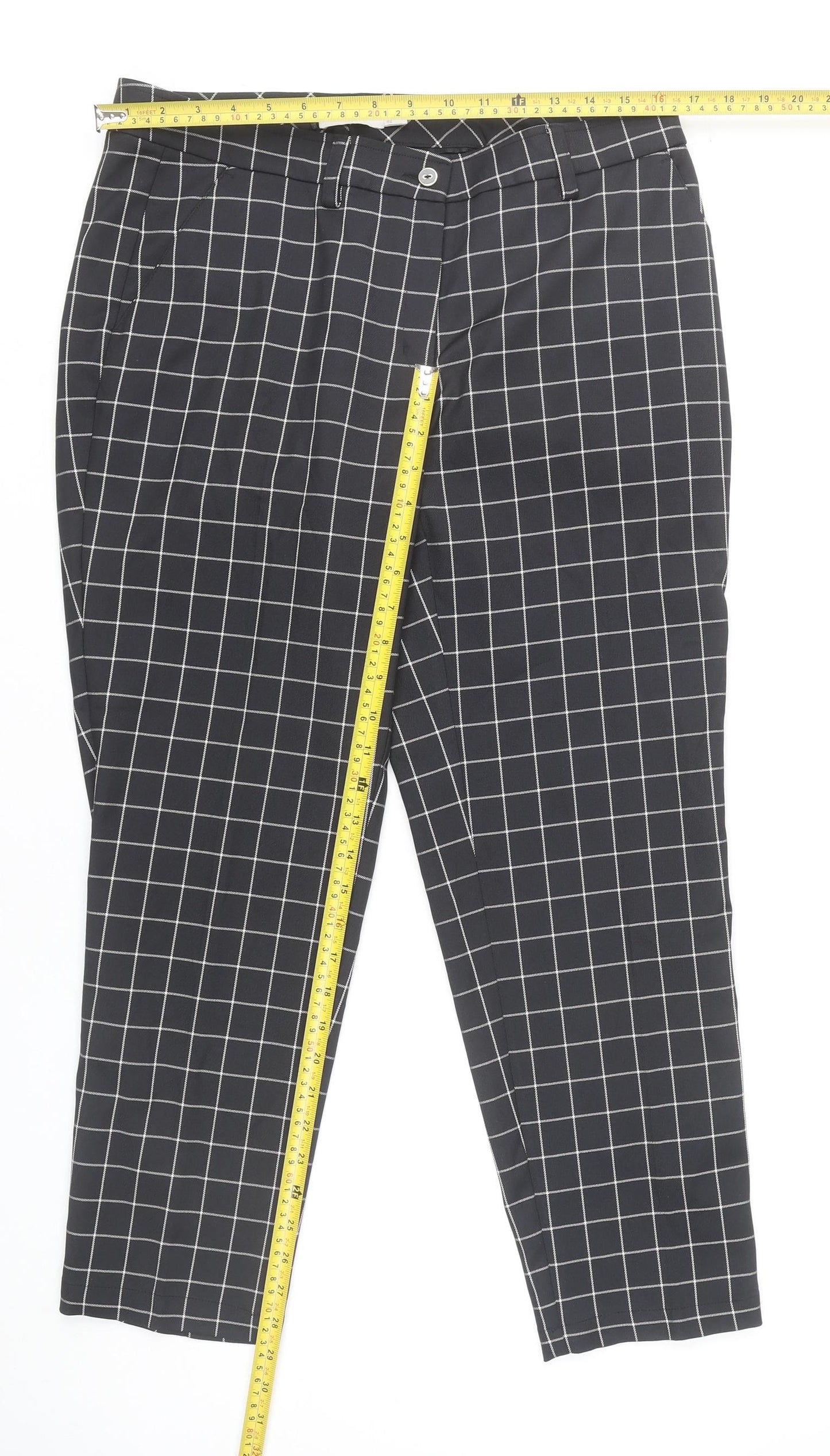 Lady Hagen Women's Black Check Ankle Trousers Size 10