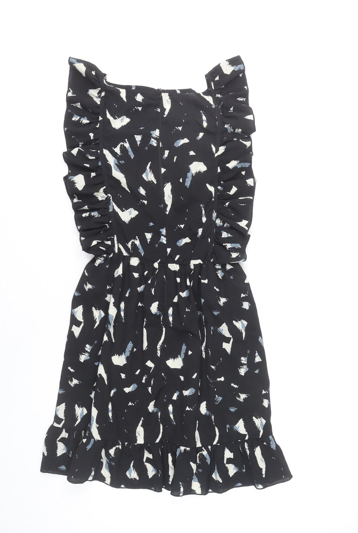 AX Paris Women's Black Abstract Print Ruffle Sleeveless A-Line Dress Size 10