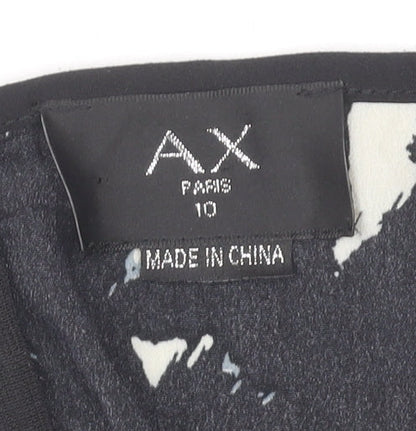 AX Paris Women's Black Abstract Print Ruffle Sleeveless A-Line Dress Size 10