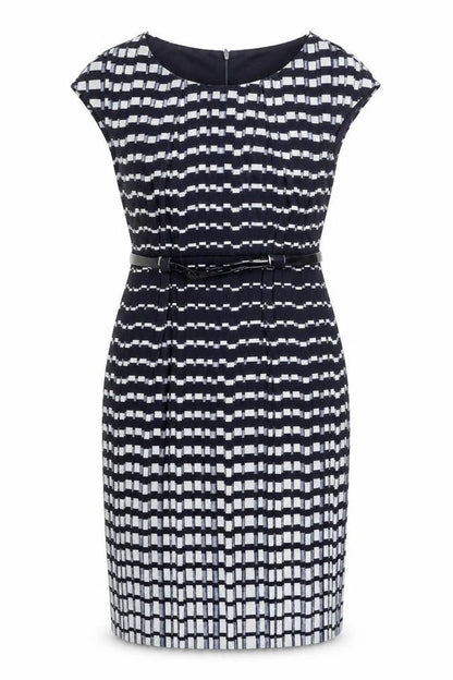 Connected Apparel Women's Blue Geometric Sheath Dress Size 8