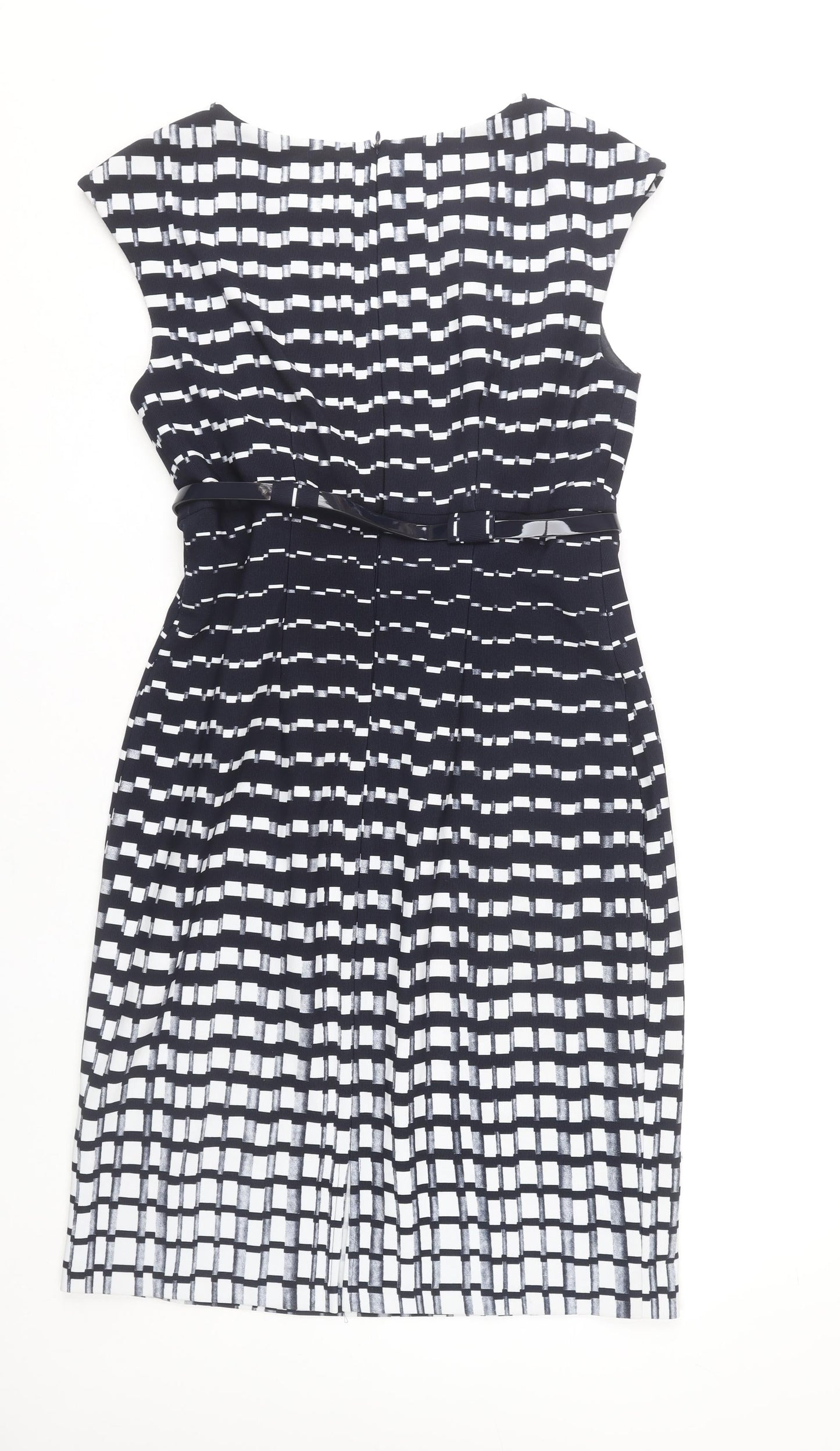 Connected Apparel Women's Blue Geometric Sheath Dress Size 8