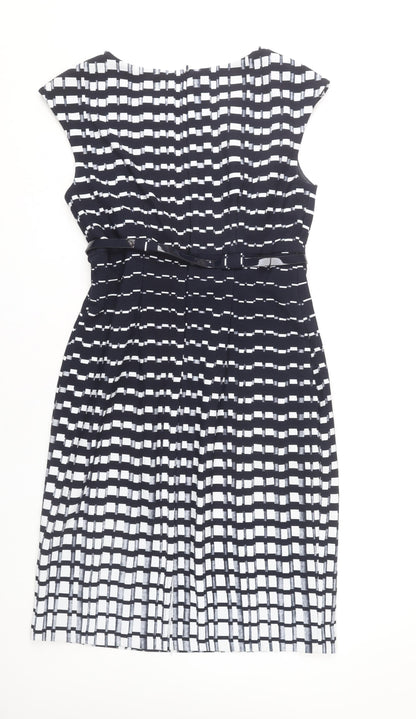 Connected Apparel Women's Blue Geometric Sheath Dress Size 8