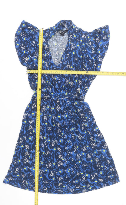 French Connection Women's Blue Floral Size 10 A-Line Short Dress
