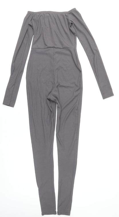 PrettyLittleThing Women’s Grey Off-Shoulder Ribbed Catsuit Size 4