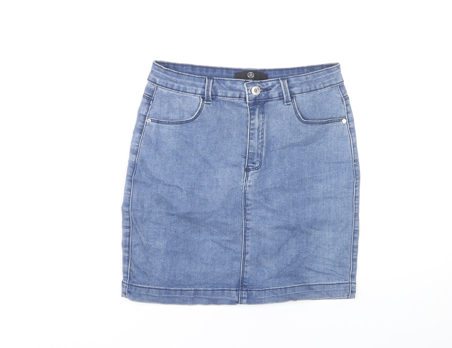 Missguided Women's Blue Denim Short Straight Skirt Size 10 Cotton Blend