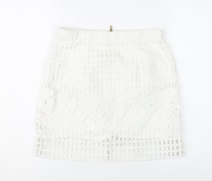 River Island Women’s White Floral Lace Short Pencil Skirt Size 10