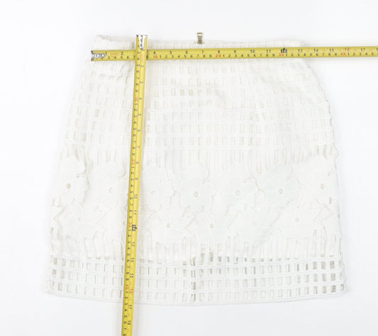 River Island Women’s White Floral Lace Short Pencil Skirt Size 10